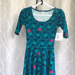 NWT LuLaRoe Nicole Dress - XXS Turquoise Geometric